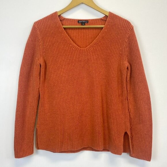 J. Crew Mercantile Orange Boxy Chunky Knit V Neck Sweater - Picture 1 of 7